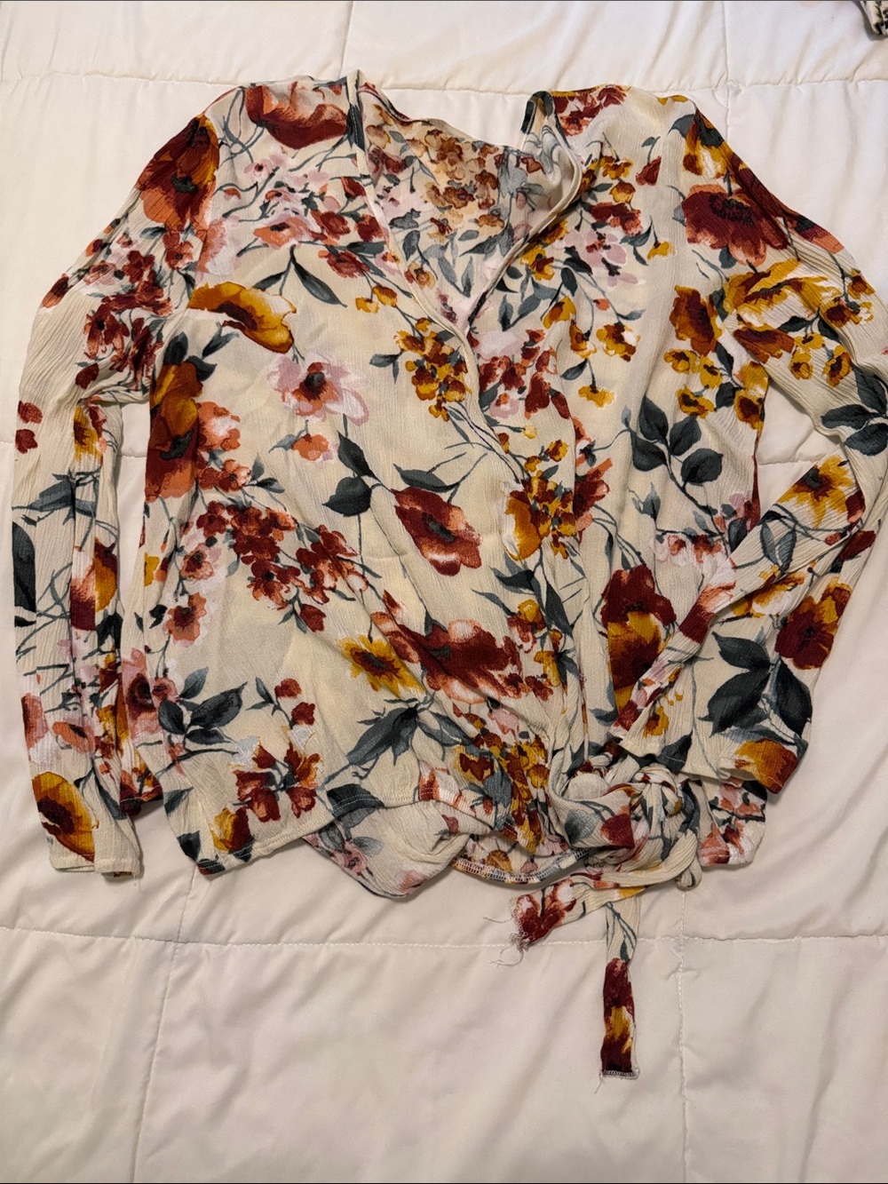 Promesa Floral Tie-Front Blouse - Cream with Rust & Mustard